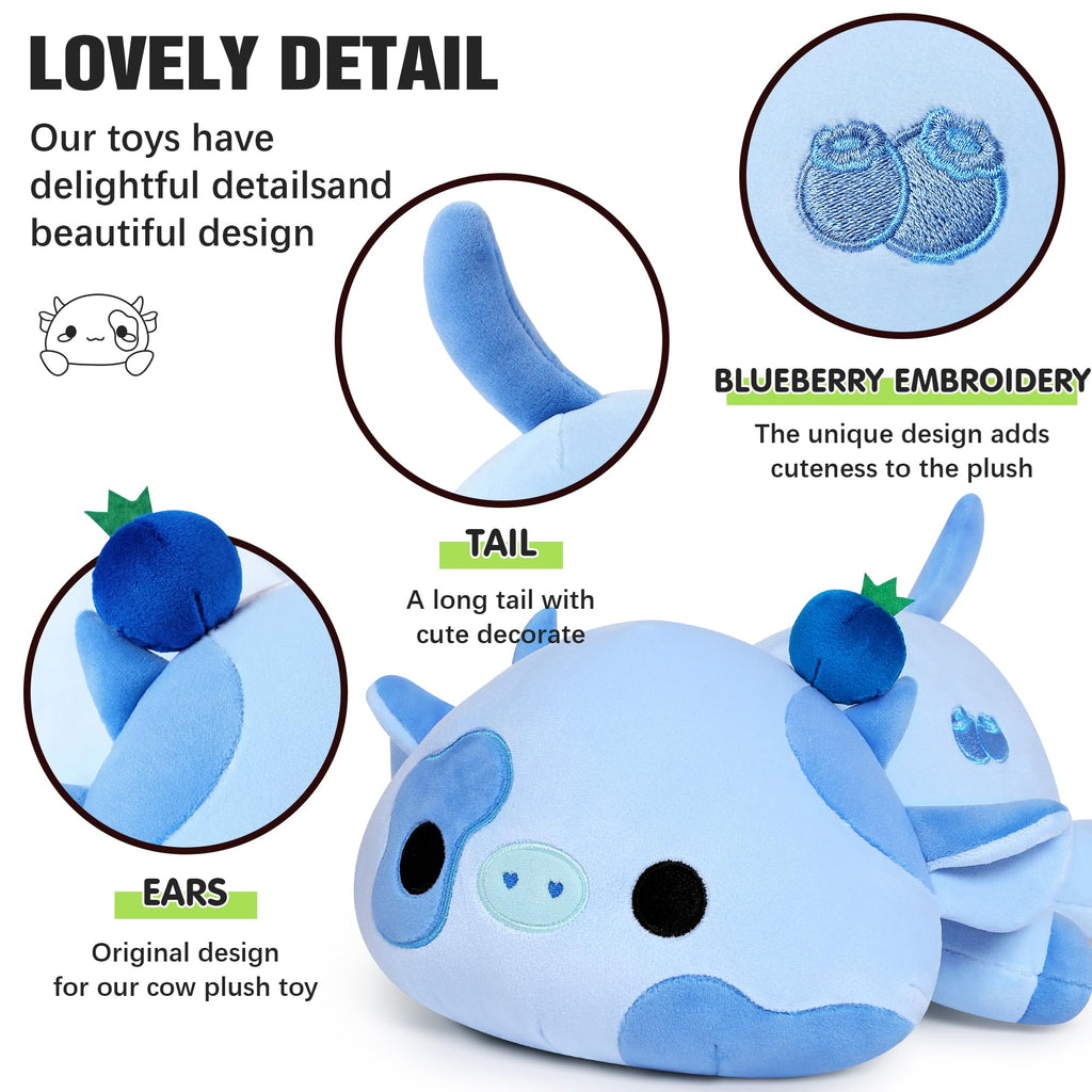 Onsoyours 9 Inch Blueberry Cow Plush Toy Stuffed Animal Polyester