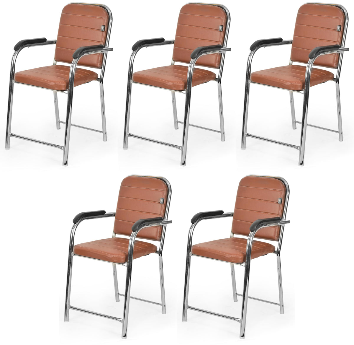 Goyalson Office Chair Visitor With Arm Rest With Steel Frame And Cushioned Seat Back Chair Without Wheels Chair (5, Brown, Heavy