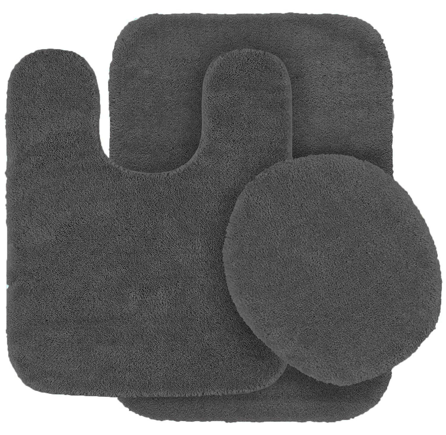 3 pc Bathroom Rug Set Bath Mats Angela Solid Charcoal/Dark Grey Color Anti Slip Soft Mats New
