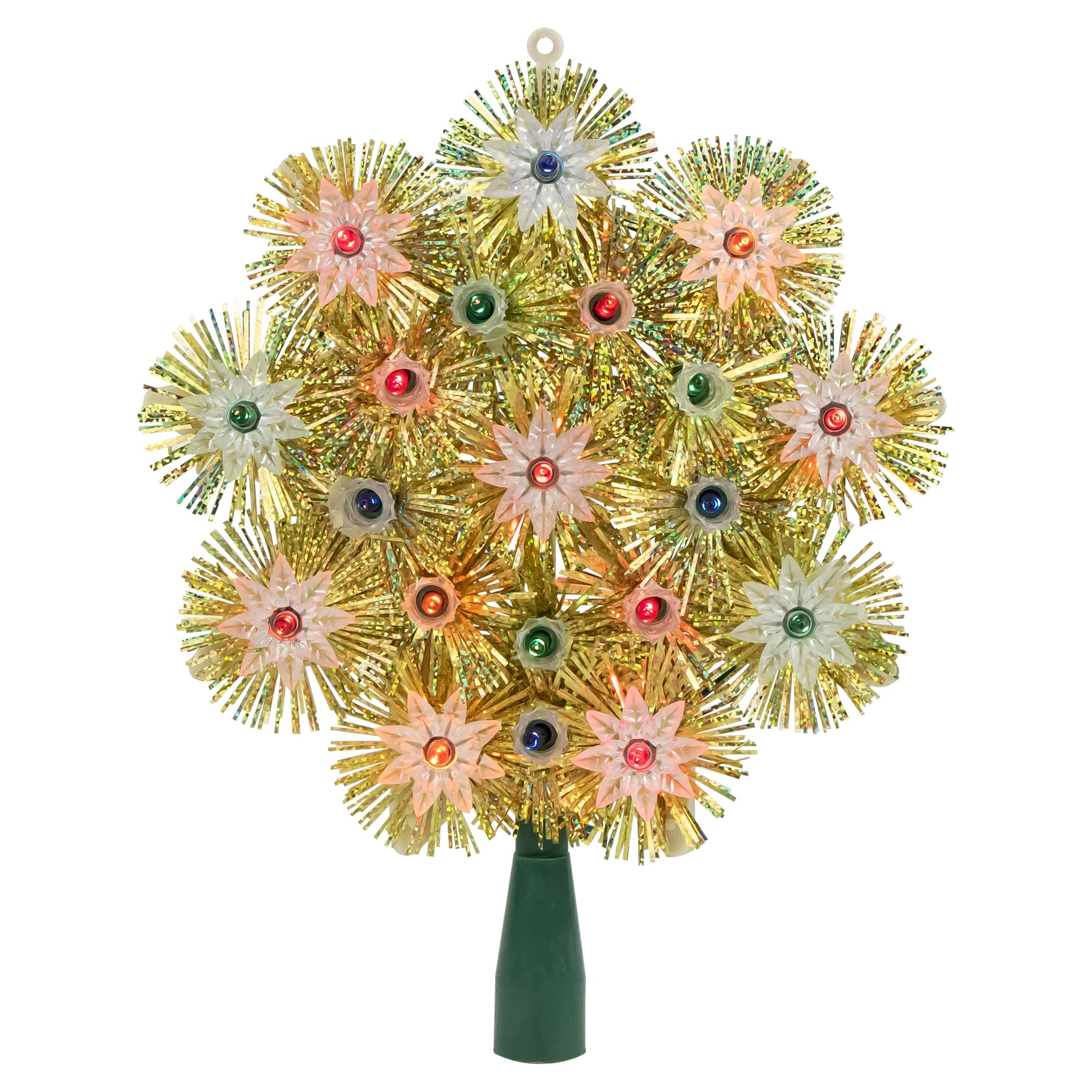 8 Lighted Gold Retro Tinsel Snowflake Christmas Tree Topper - Multi Lights