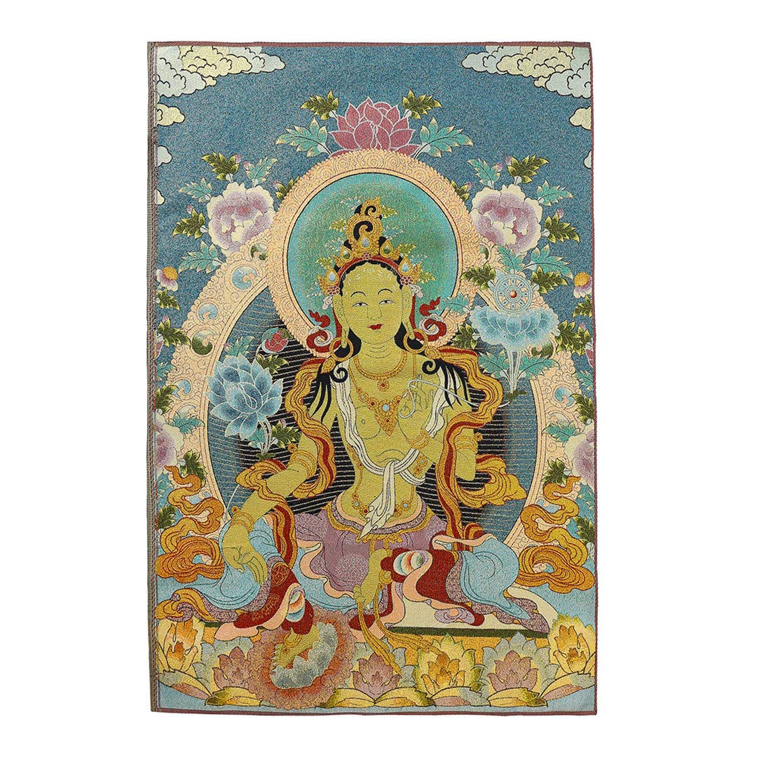ZenBless Silk Embroidery Tibetan Thangka with Buddhism Green Tara Wall Hanging for Home D  cor Tapestry Meditation