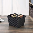 Home Basics Multi-Purpose Medium Woven Strap Open Bin Basket With Handles, Black
