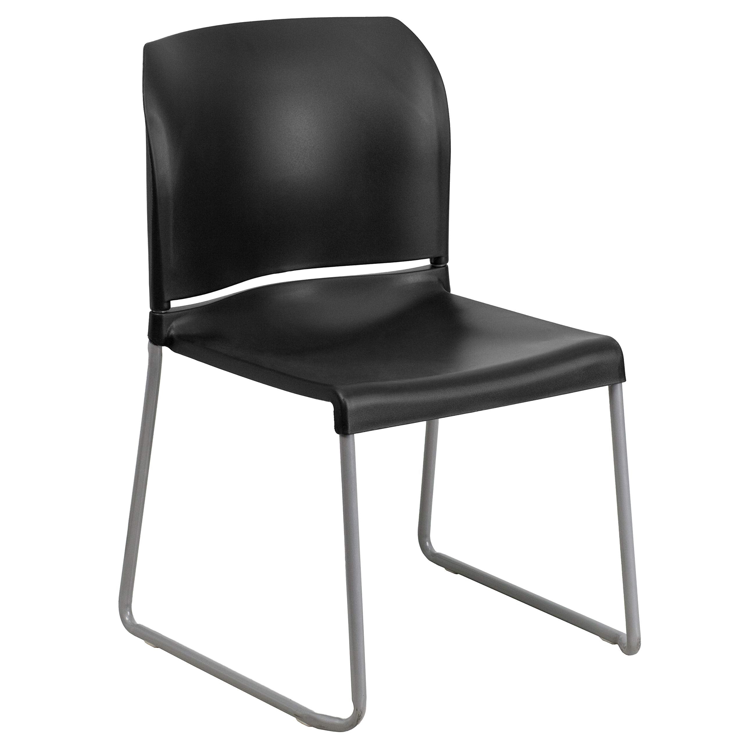 5 Pk. 880 lb. Capacity Black Full Back Contoured Stack Chair with Sled Base