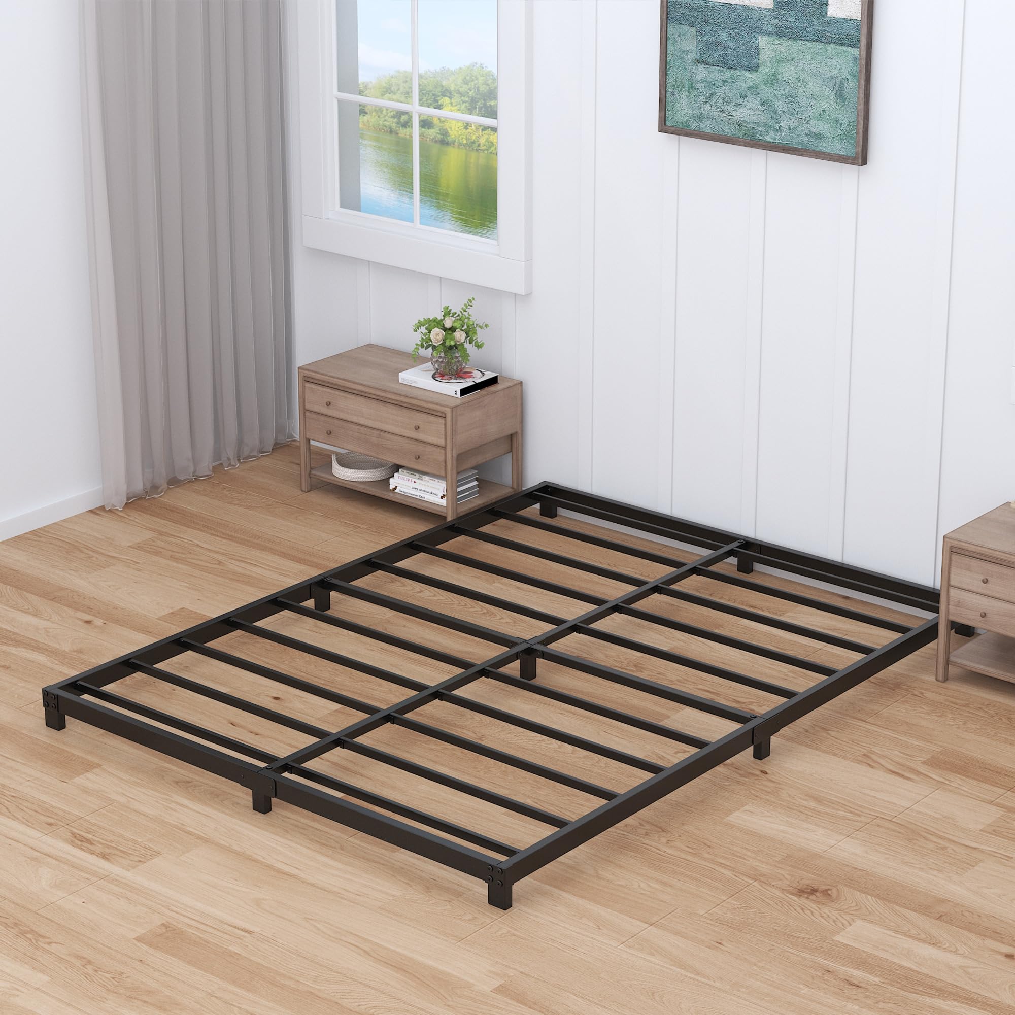 Nailsong 3 Inch Bed Frame Queen Size Low Profile, Queen Bed Frame No Box Spring Needed, Heavy Duty Metal, Easy Assembly, Black