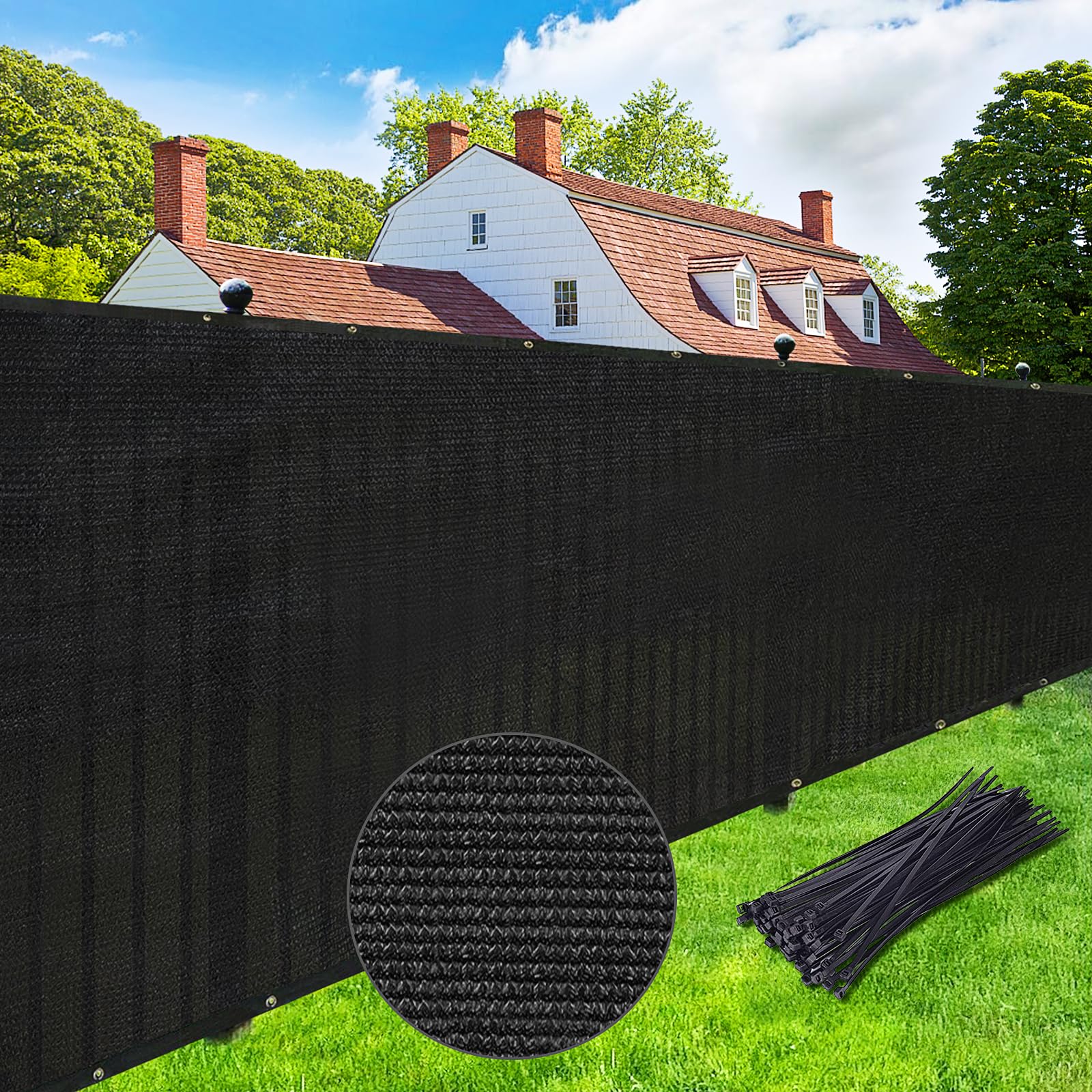 Upgrade Privacy Screen Fence 5' X 50' Commercial Shade Cover With Brass Grommets Heavy Duty Perfect For Outdoor Back Yard, Black