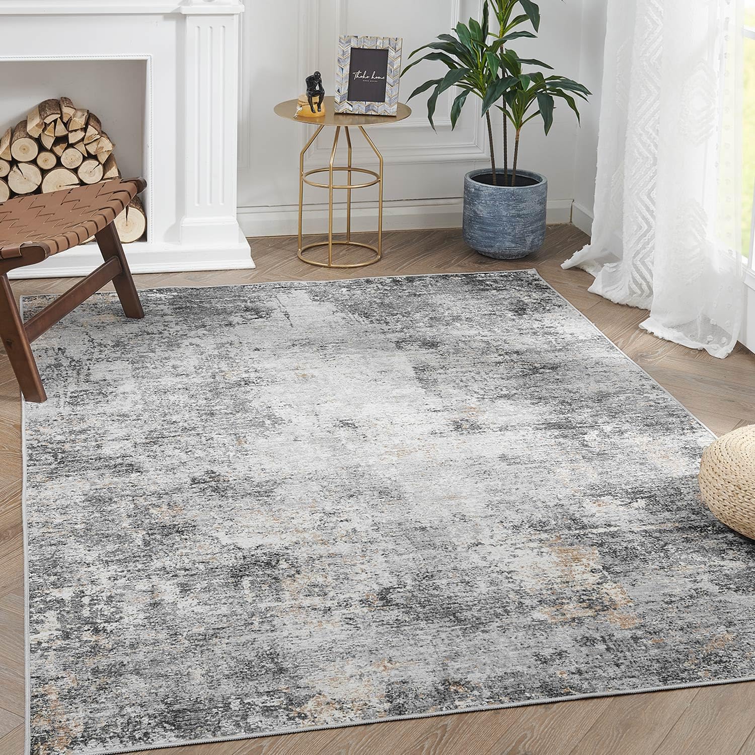 jinchan Area Rug 4x6 Washable Rug Modern Rug Abstract Floor Mat Grey Multi Print Rug Thin Rug Colorful Overdyed Distressed Mat K