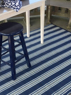 Mad Mats Geometric Outdoor Rug, Reversible Plastic Mat (6' X 9', Vertical Stripe - Blue/White)