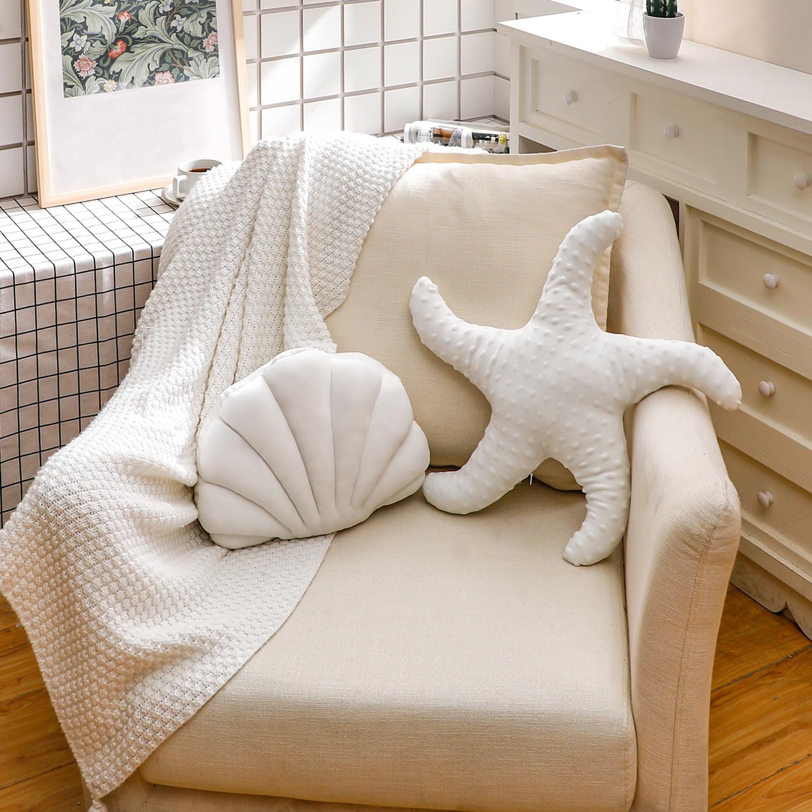 Newwiee 2 Pcs Starfish Pillow 14 x 11 Inch Seashell Throw Pillows 20 Inch Beach Starfish Shaped Throw Pillows Soft Home Decorati