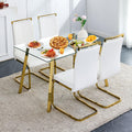 MEMUY Dining Table Set of 4,51 Rectangle Tempered Glass Table Top with Golden Metal Legs,Kitchen Room Table with 4 White Faux Le