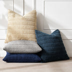 Miulee Pack Of 4 Modern Coastal Western Blue And Brown Corduroy Decorative Throw Pillow Covers 18X18 Inch Soft Striped Pillow Covers Home Decor For Sofa Living Room Couch Bed
