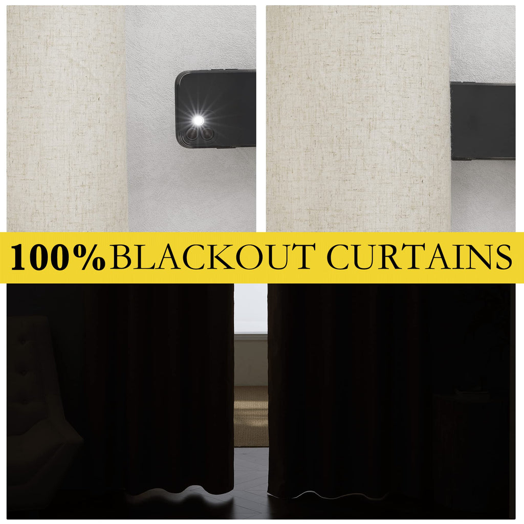 Nicetown Farmhouse Style 100% Blackout Natural Linen Curtains 90 Inches Length, 2 Panels, 42' W, Room Cooling Window Draperies With Thermal Insulated Liners For Dining Room