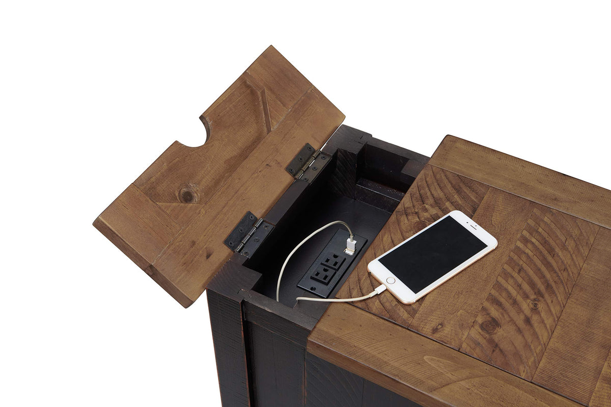 Martin Svensson Home Chairside Table - Antique Black And Honey - Rustic Style - With One Drawer And Cabinet For Storage