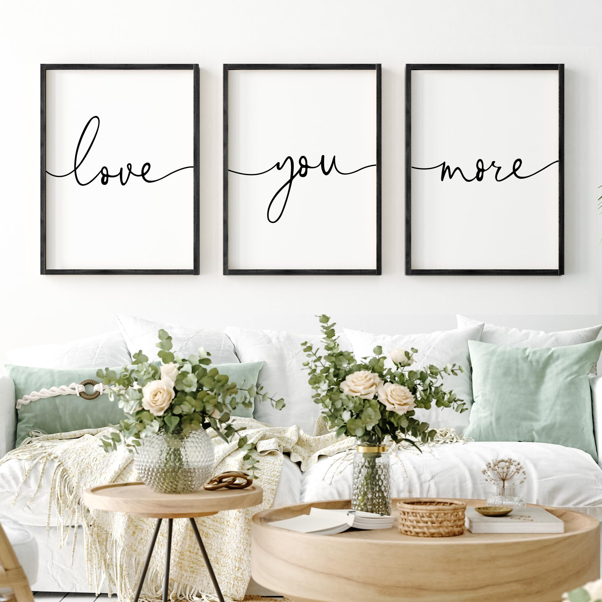 Heiple Love You More Sign Set of 3 Framed Above Bed Wall Decor Farmhouse Bedroom Decor Wood Wall Art Rustic Master Bedroom Essen