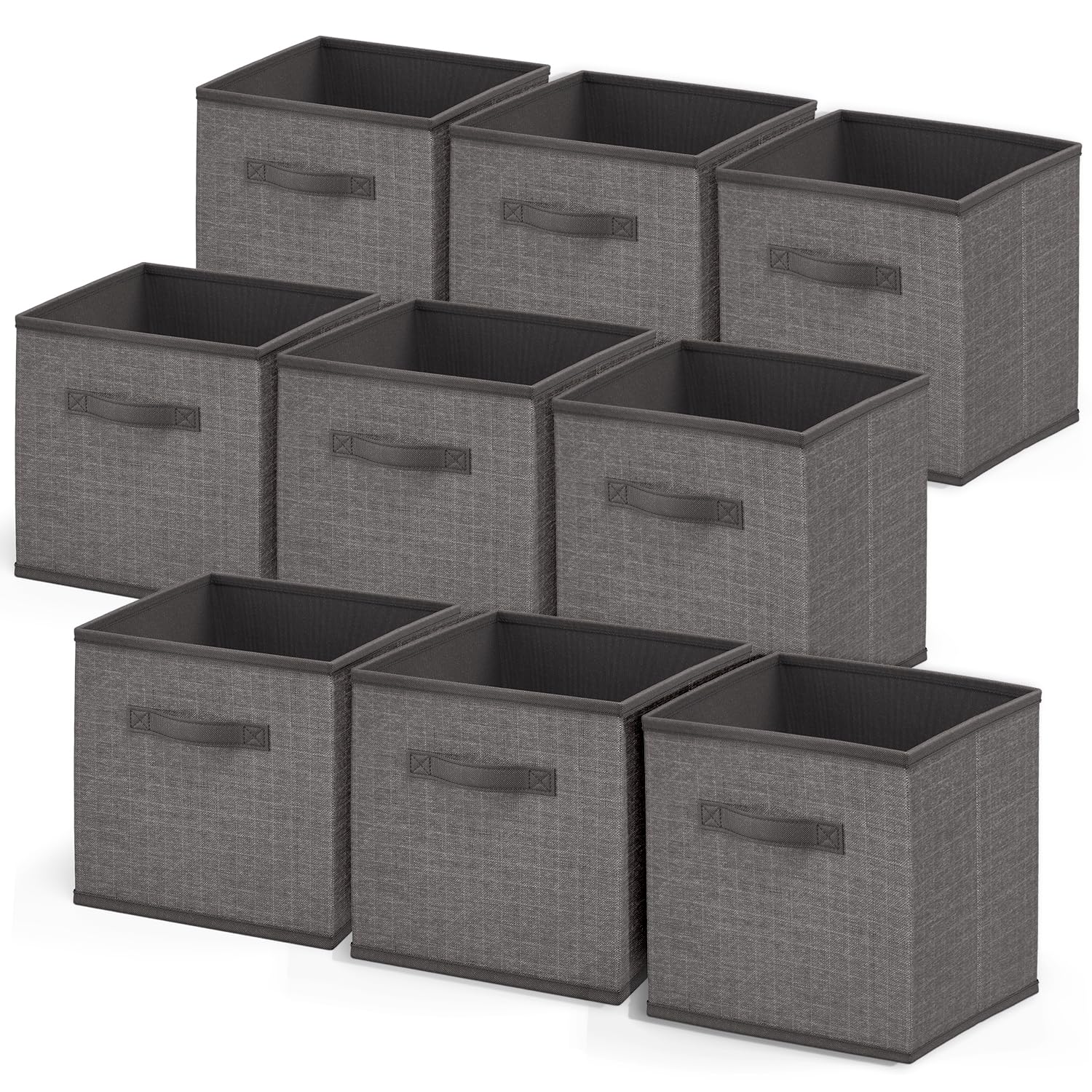 Nestl Cube Storage Bins, Foldable 9 Cube Storage Organizer Bins, Fabric Storage Cubes, Storage Basket with Handles, Grey Closet 
