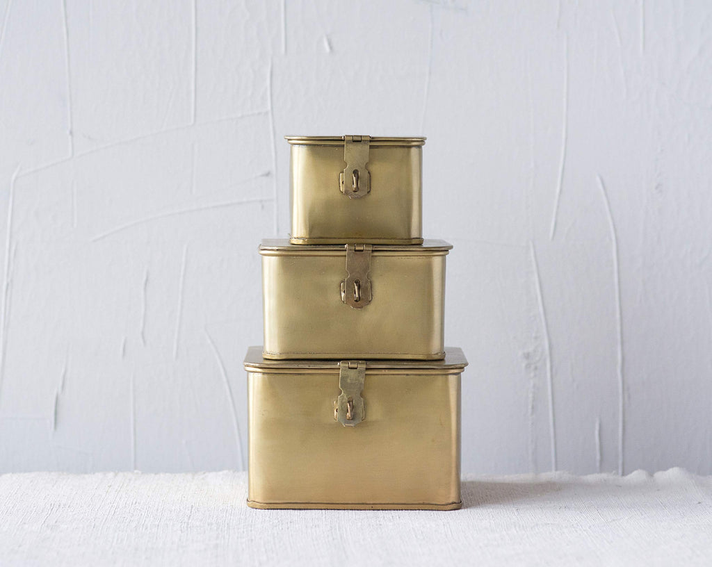 Square Decorative Metal Boxes With Gold Finish (Set Of 3 Sizes)