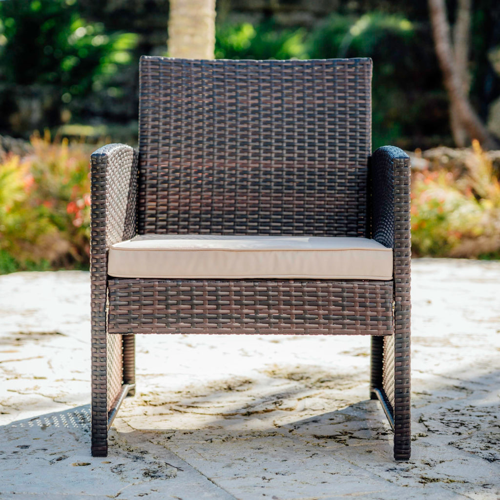 Nestl Wicker Outdoor Furniture Set - 3 Piece Patio Bistro Set (Brown/Beige)