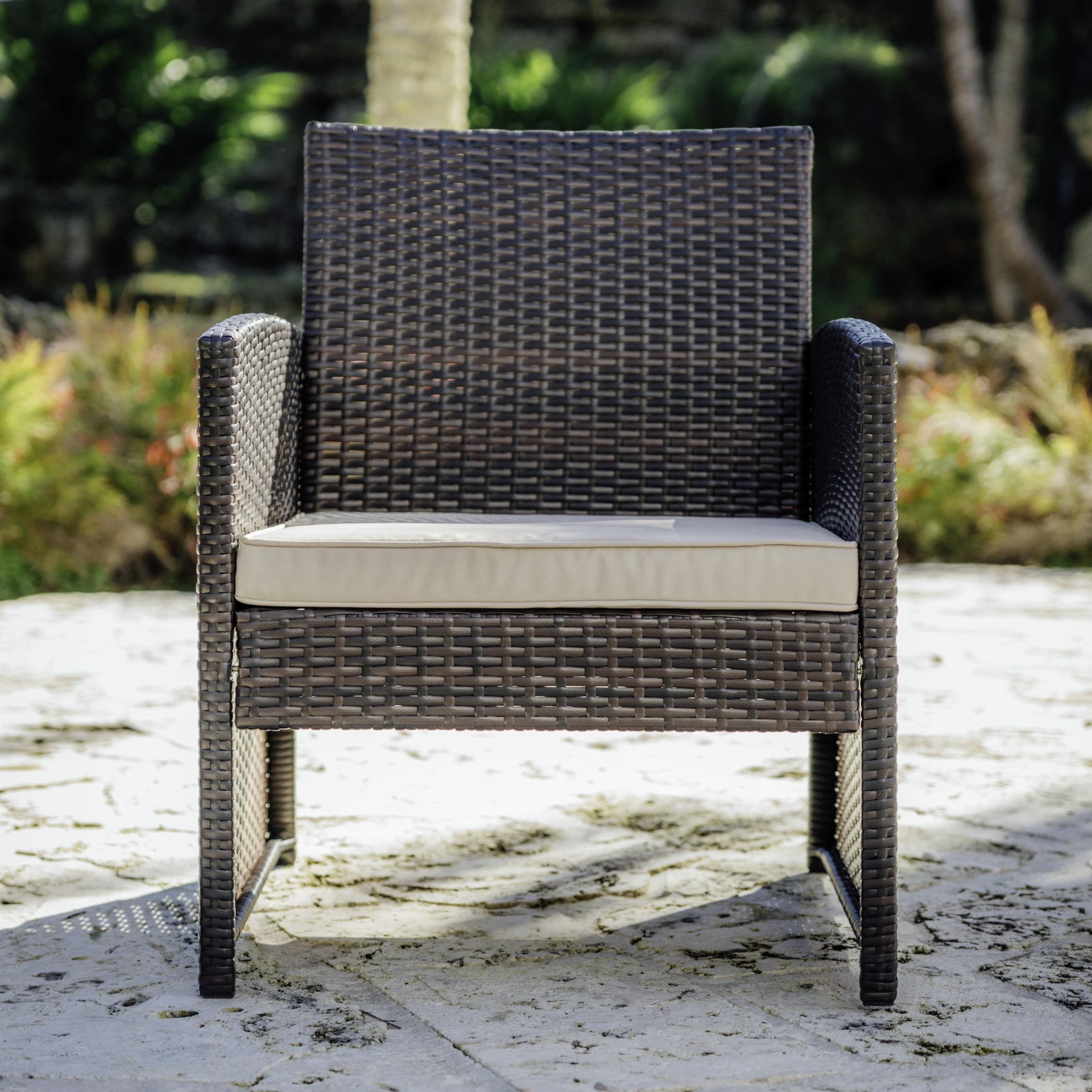Nestl Wicker Outdoor Furniture Set - 3 Piece Patio Bistro Set (Brown/Beige)
