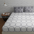 Huesland By Ahmedabad Cotton 144 Tc Bedsheet For King Size Bed With 2 Pillow Covers | 108 By 108 Inch | White & Grey