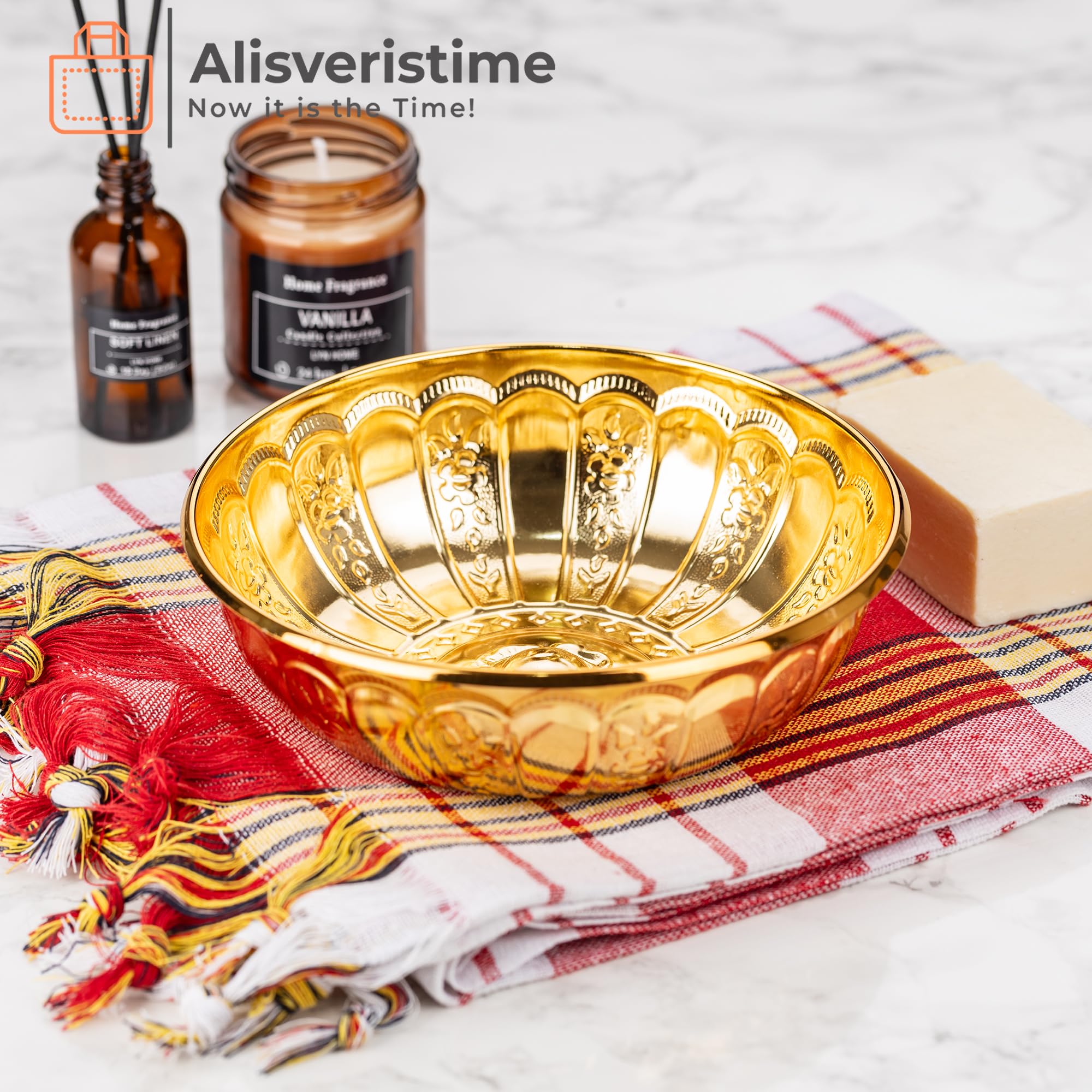 Alisveristime 1.06 Qt Turkish Hammam Bath Bowl, Traditional Metal Construction, Diameter 7.87', Height 2.36' - Multiple Colors