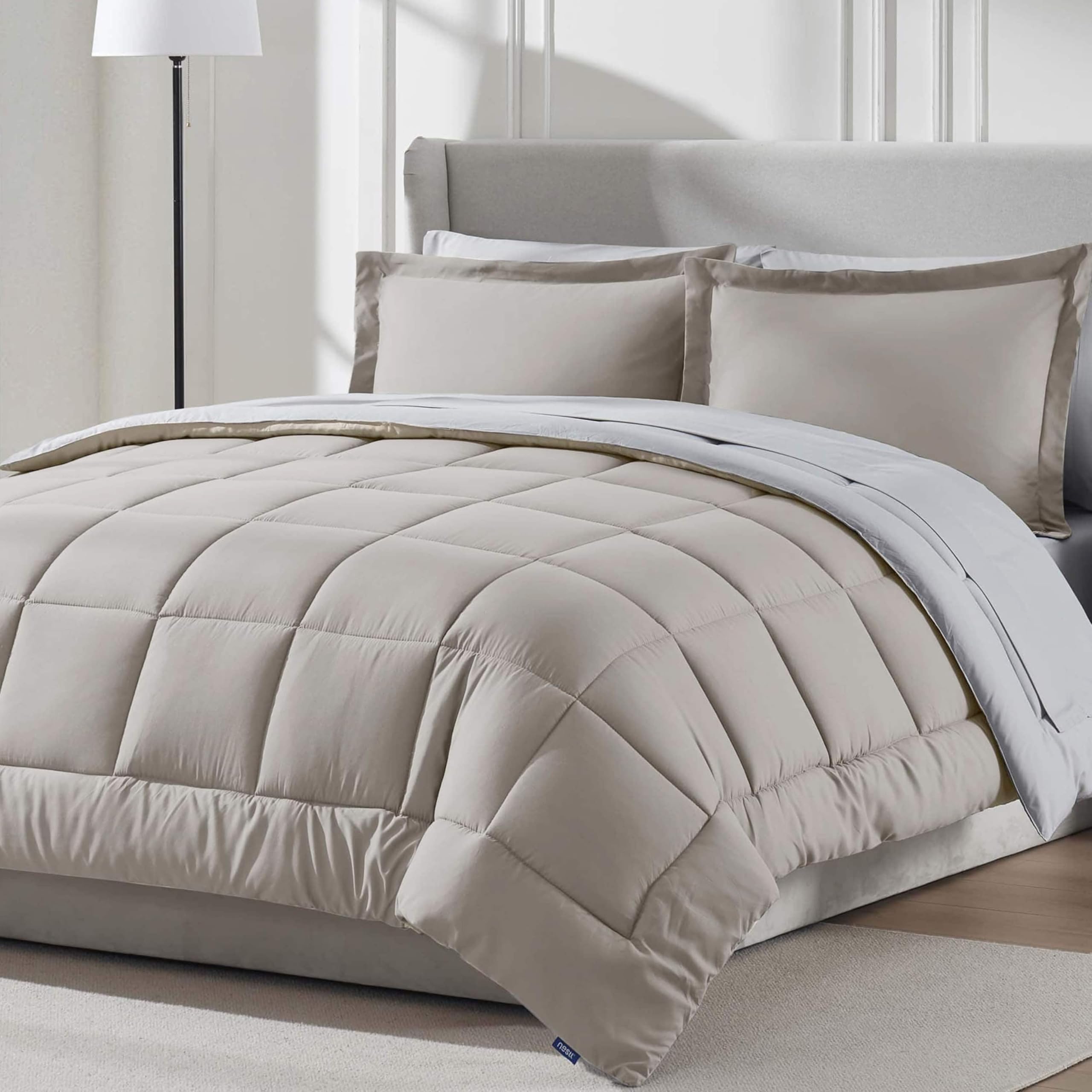 Nestl 7 Piece Queen Comforter Set - Linen Reversible Bed in a Bag - Complete Queen Size Bedding Set with Sheets, Pillowcases and