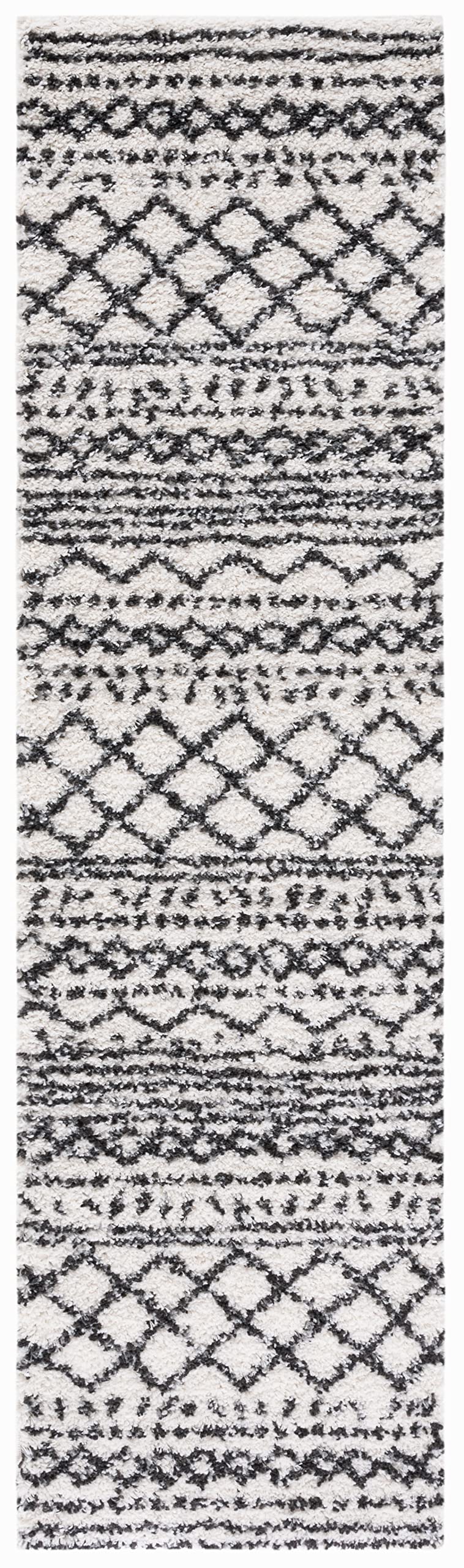 Safavieh Arizona Shag Collection Runner Rug - 23 x 8, Ivory & Black, Moroccan Design, Non-Shedding & Easy Care, 1.6-inch Thick