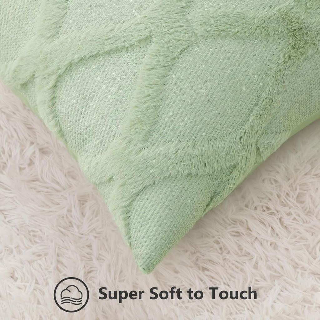 Decoruhome Spring Throw Pillow Covers 12X20 Inch Set Of 2, Soft Plush Faux Fur Wool Lumbar Sage Green Couch Pillow Covers, Decorative Pillow Cases For Bed Sofa Living Room Home Decor