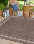 Unique Loom Outdoor Border Collection Area Rug - Soft Border (7 10 Square Brown/Ivory)