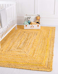 Unique Loom Braided Chindi Collection Area Rug - Layer (8 x 10 Rectangle, Yellow Orange/ Olive)