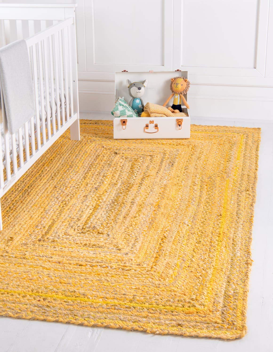 Unique Loom Braided Chindi Collection Area Rug - Layer (8 x 10 Rectangle, Yellow Orange/ Olive)