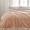 Newcosplay Super Soft Queen Blanket Taupe Premium Silky Flannel Fleece 3D Ribbed Jacquard Lightweight Bed Blanket All Season Use