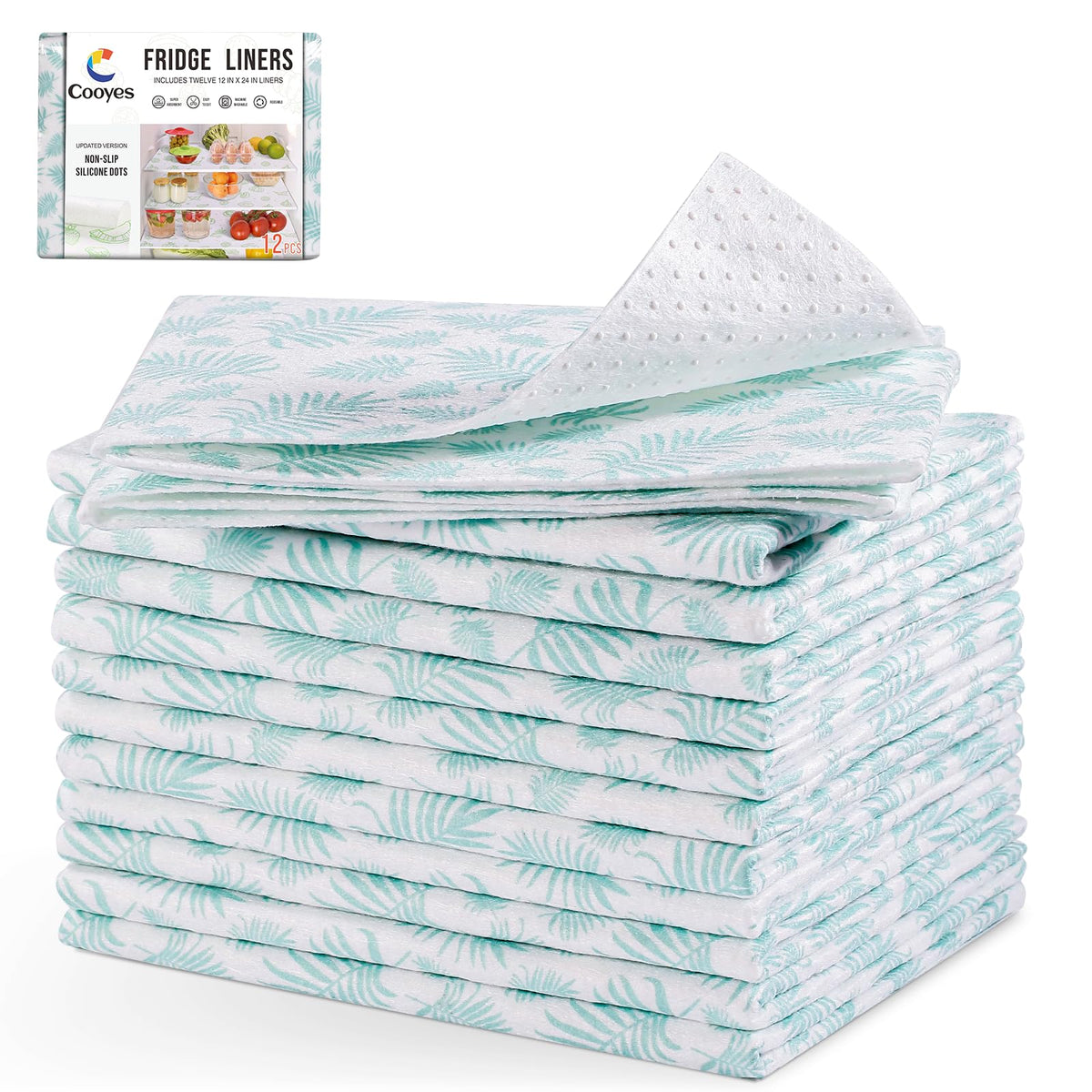 Cooyes Absorbent Refrigerator Liners, Non Slip Fridge Bin Liners and Mats Washable, Refrigerator Shelf Liner for Glass Shelves a