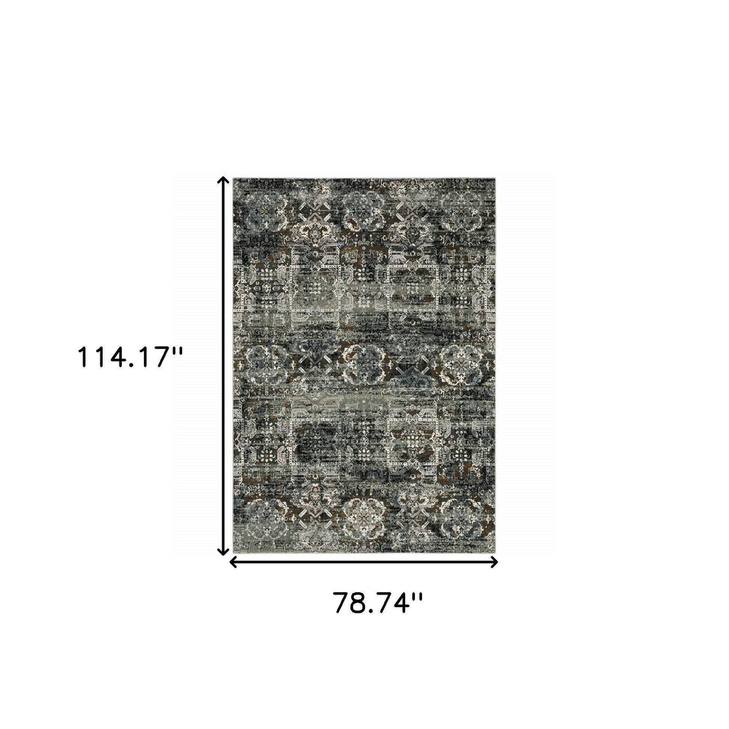 HomeRoots 508907 6 x 9 ft. Ivory Charcoal Gray Blue Rust Gold & Brown Oriental Power Loom Stain Resistant Rectangle Area Rug