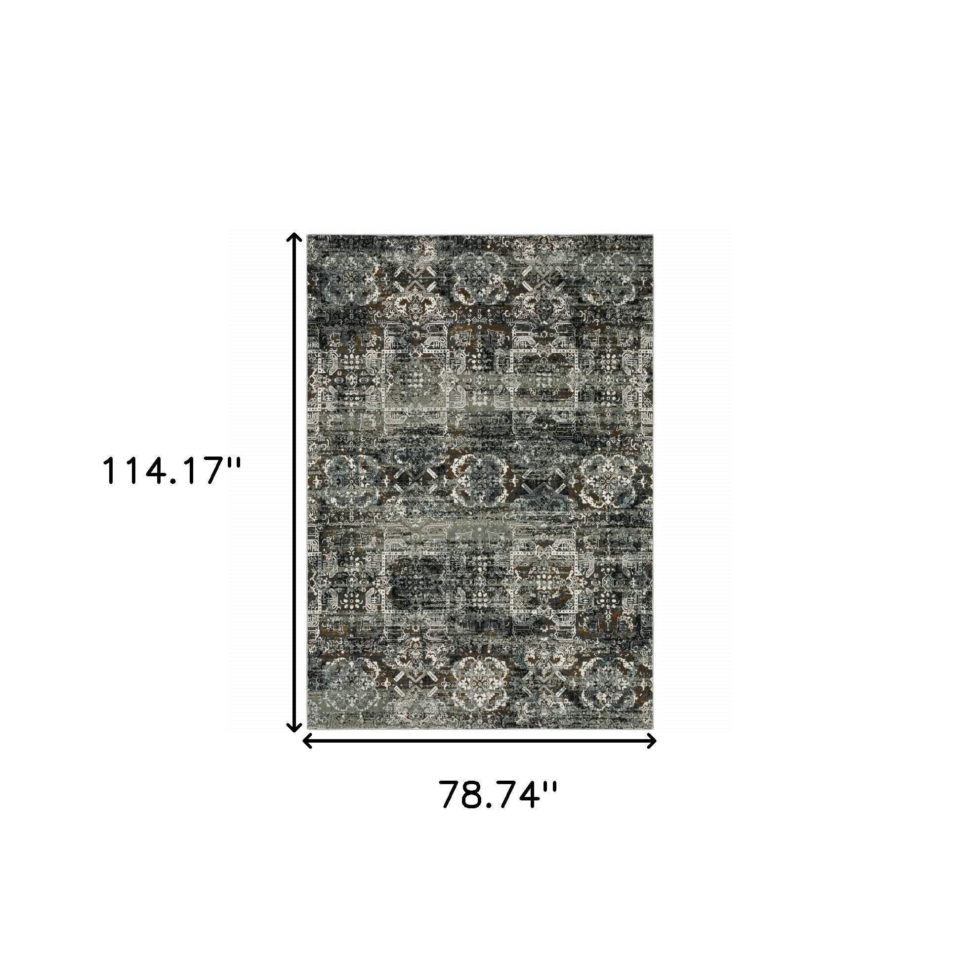 HomeRoots 508907 6 x 9 ft. Ivory Charcoal Gray Blue Rust Gold & Brown Oriental Power Loom Stain Resistant Rectangle Area Rug