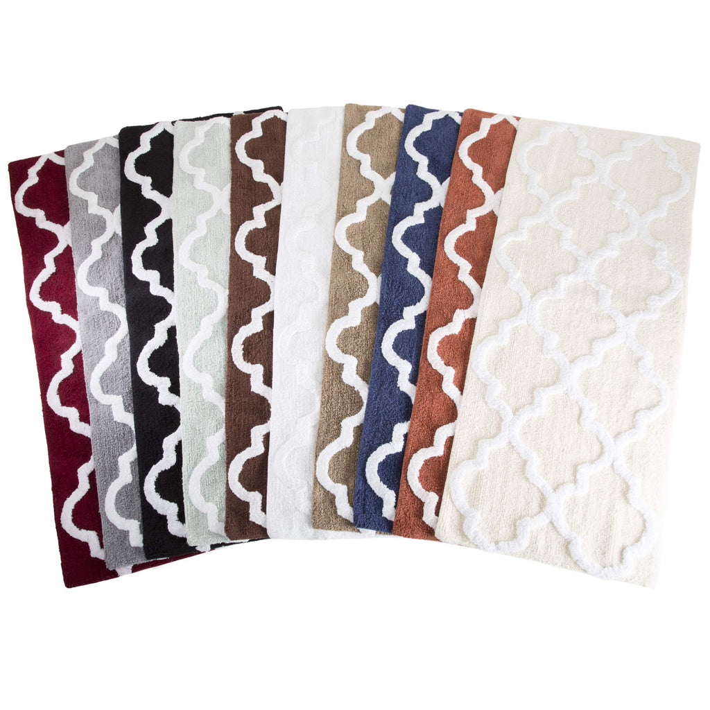 100% Cotton Bathroom Rug - 24X60-Inch Bathmat With Trellis Pattern And Non-Slip Base - Machine Washable Bathroom Rugs By Lavish