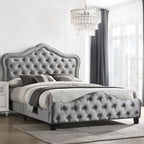 Coaster Home Furnishings Bella Modern Classic Velvet Upholstered California King Size Panel Bed Frame 55-inch Headboard Grey 315871KW