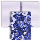 Steel Mill & Co Cute Floral Mini Spiral Notebook, 8.25' X 6.25' Journal With Durable Hardcover And 160 Lined Pages, Blue Water
