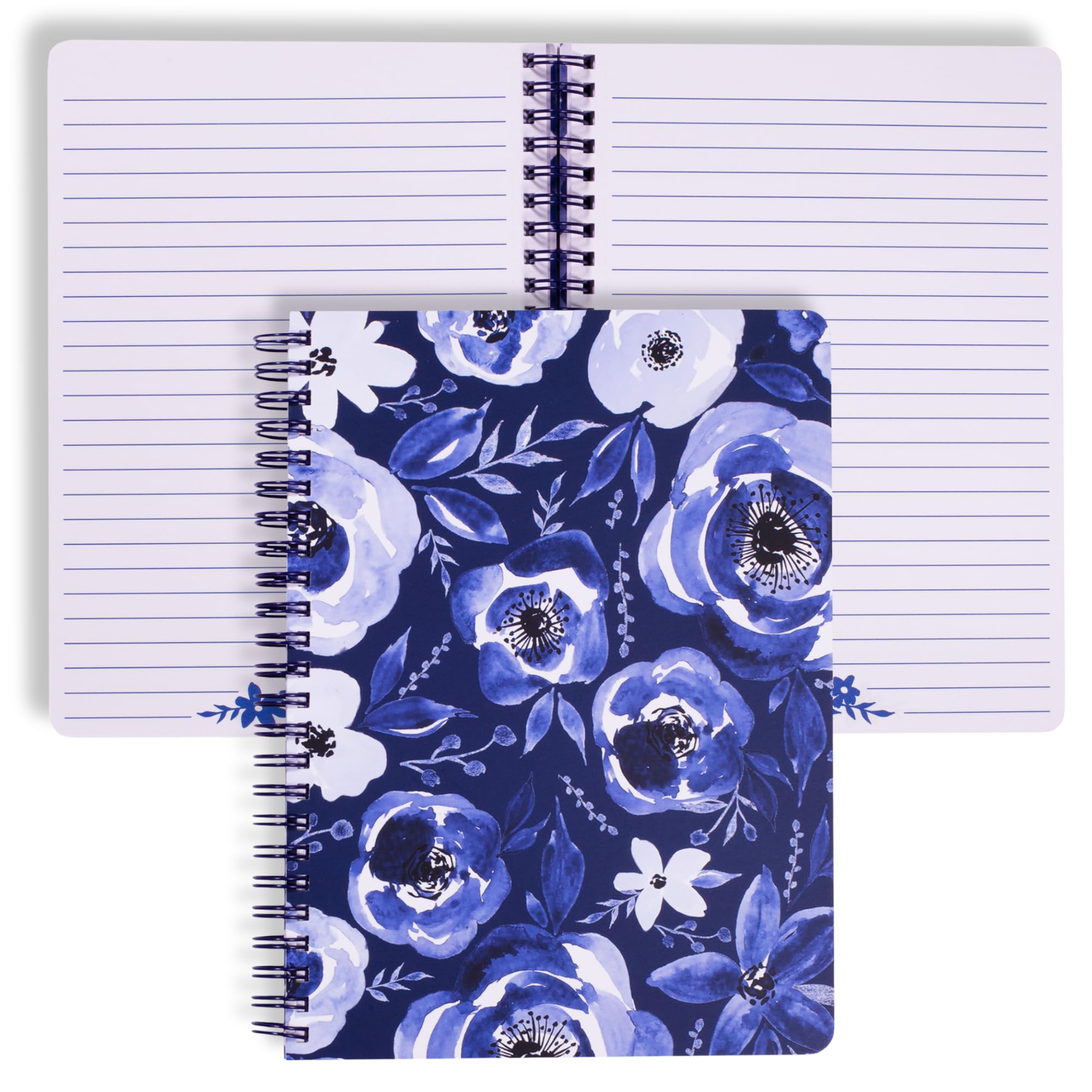 Steel Mill & Co Cute Floral Mini Spiral Notebook, 8.25' X 6.25' Journal With Durable Hardcover And 160 Lined Pages, Blue Water