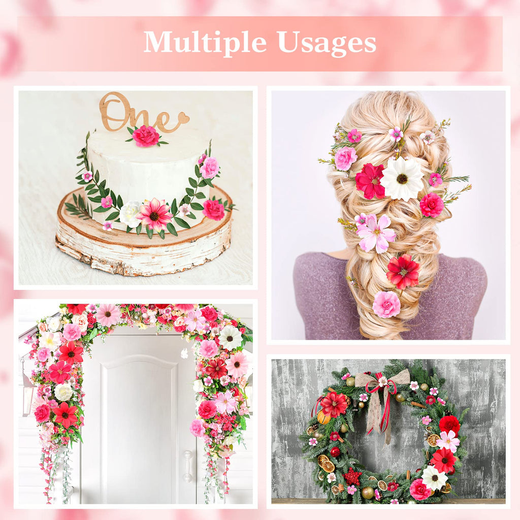 217 Pieces Flower Mini Silk Heads Fake Rose Daisy Faux Flowers For Crafts Rose Flowers Plum Blossom Heads Sunflower Daisy Weddin
