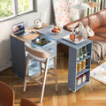 Lumisol Kitchen Island Cart With Extended Table, Rolling Kitchen Island With Power Outlets And Led Lights, Side Table On Wheels