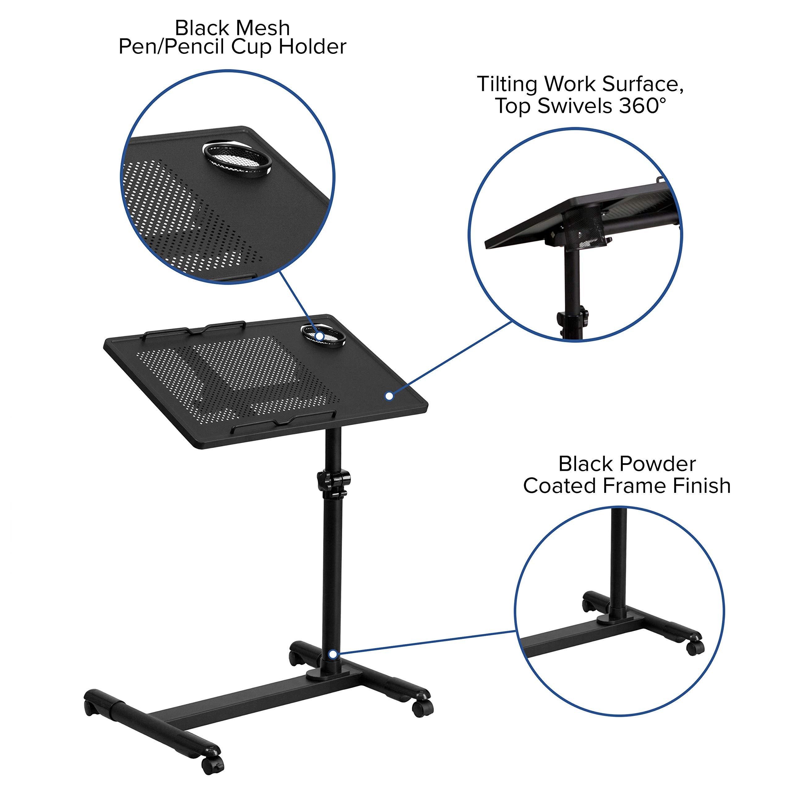 Flash Furniture Macon Black Adjustable Height Steel Mobile Computer Desk