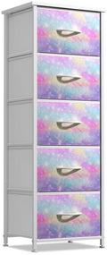 Sorbus Kids Dresser with 5 Drawers - Storage Chest Organizer Nightstand - Steel Frame, Wood Top, Tie-Dye Fabric Bins for Clothes