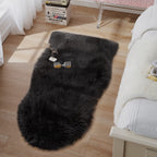 Tangsoo Small Faux Fur Rug, 2x4 ft Microfiber Shag Carpet, Black Soft Sheepskin Cover for Bedroom, Nursery, Kids Room Decor