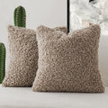 Foindtower 2 Pieces 24X24 Inch Khaki, Faux Fur Throw Pillow Cover Accent Sherpa Pillow Fuzzy Soft Pillowcases Sheepskin Decorati