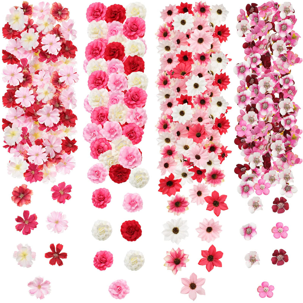 217 Pieces Flower Mini Silk Heads Fake Rose Daisy Faux Flowers for Crafts Rose Flowers Plum Blossom Heads Sunflower Daisy Weddin