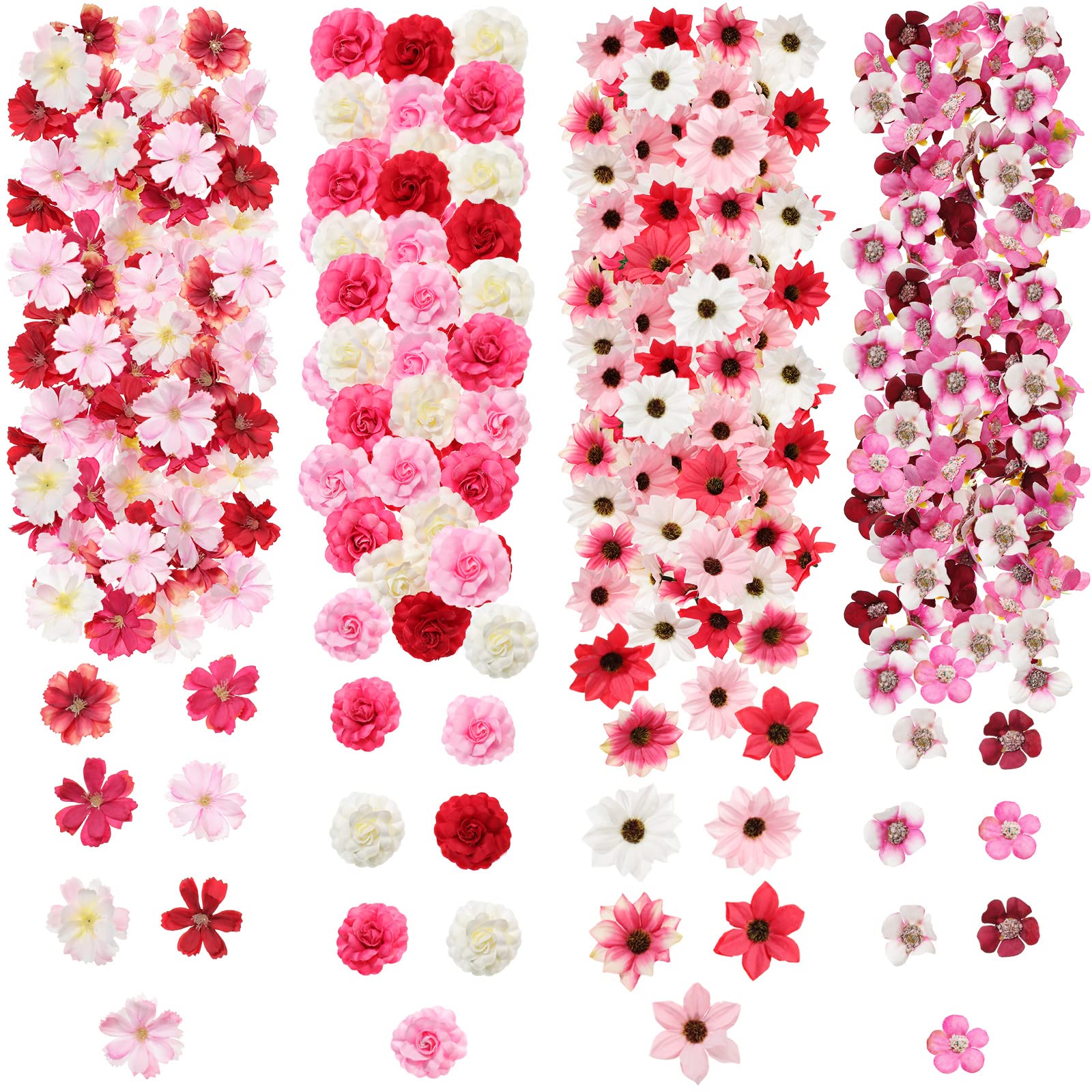 217 Pieces Flower Mini Silk Heads Fake Rose Daisy Faux Flowers for Crafts Rose Flowers Plum Blossom Heads Sunflower Daisy Weddin