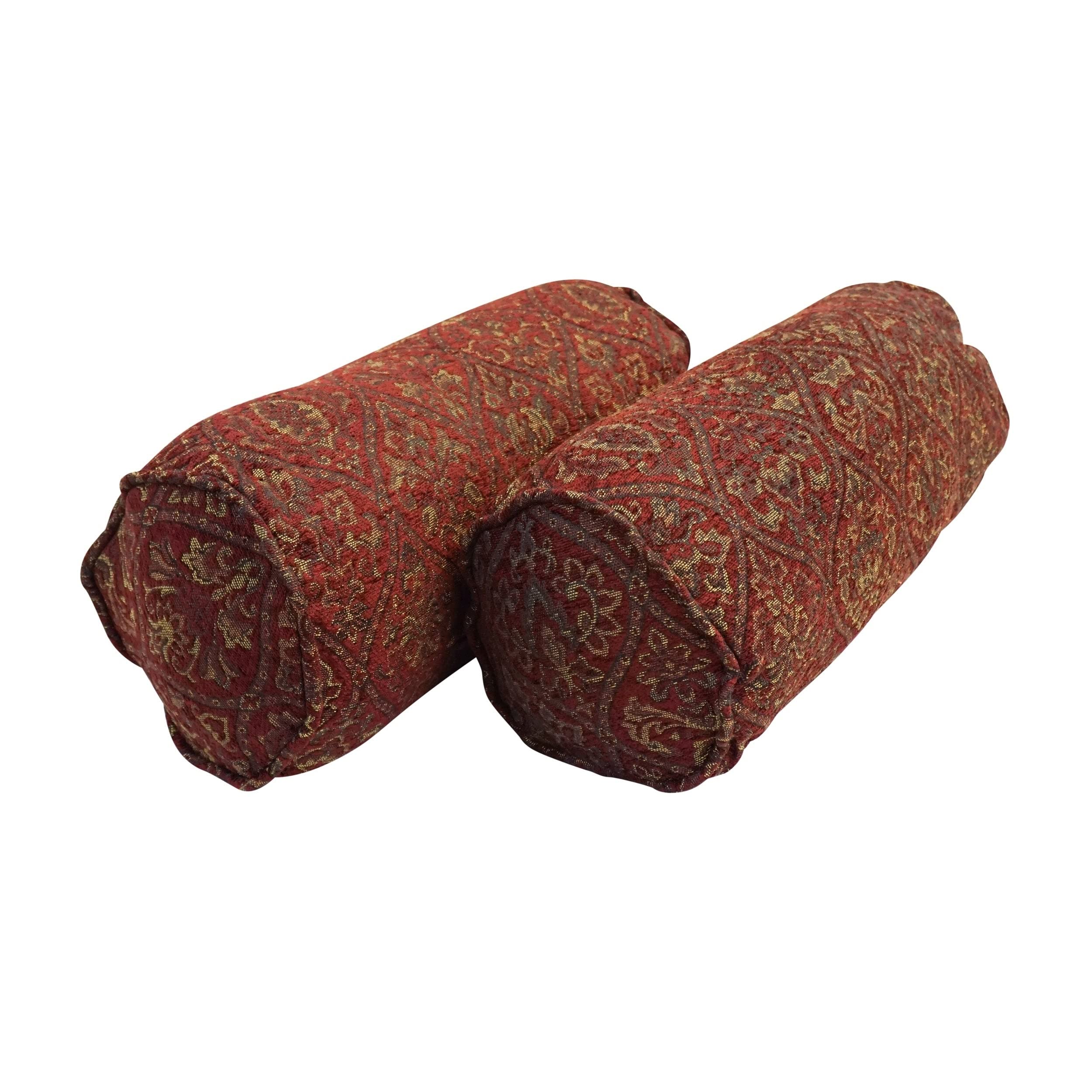 Blazing Needles Corded Jacquard Chenille Bolster Pillow, 20" x 8", Brown Floral 2 Count