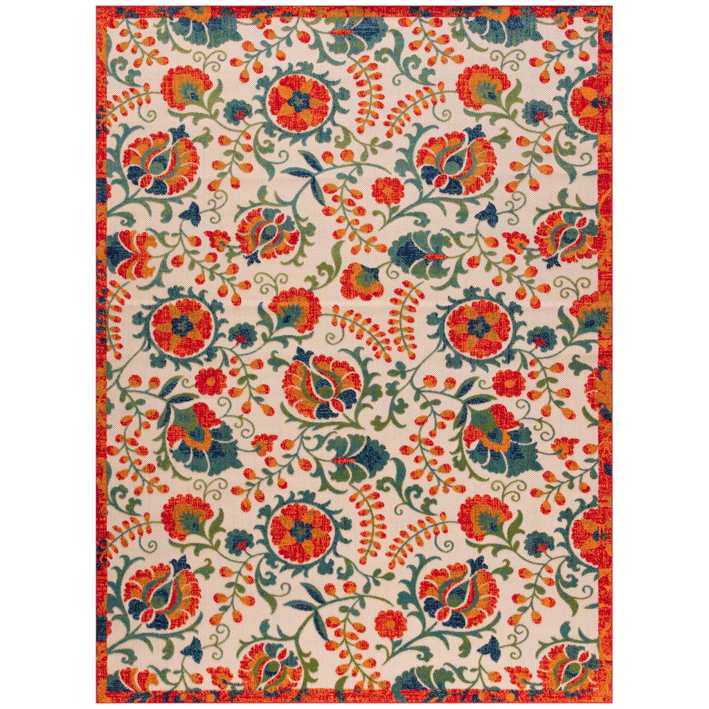 Nourison Aloha Indoor/Outdoor Red Multicolor 9' X 12' Area Rug, Easy Cleaning, Non Shedding, Bed Room, Living Room, Dining Room, Backyard, Deck, Patio (9X12)