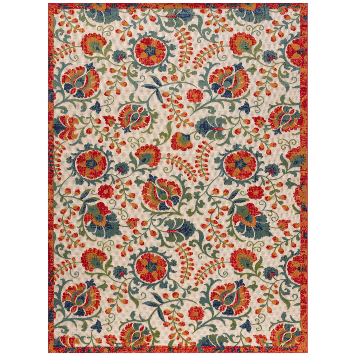 Nourison Aloha Indoor/Outdoor Red Multicolor 9' X 12' Area Rug, Easy Cleaning, Non Shedding, Bed Room, Living Room, Dining Room, Backyard, Deck, Patio (9X12)