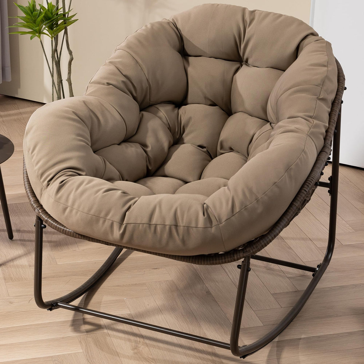 Villeston Outdoor Papasan Rocking Chair - Oversized Comfy Patio Chair Indoor Egg Royal Rattan Rocking Chair With Cushion For Fro