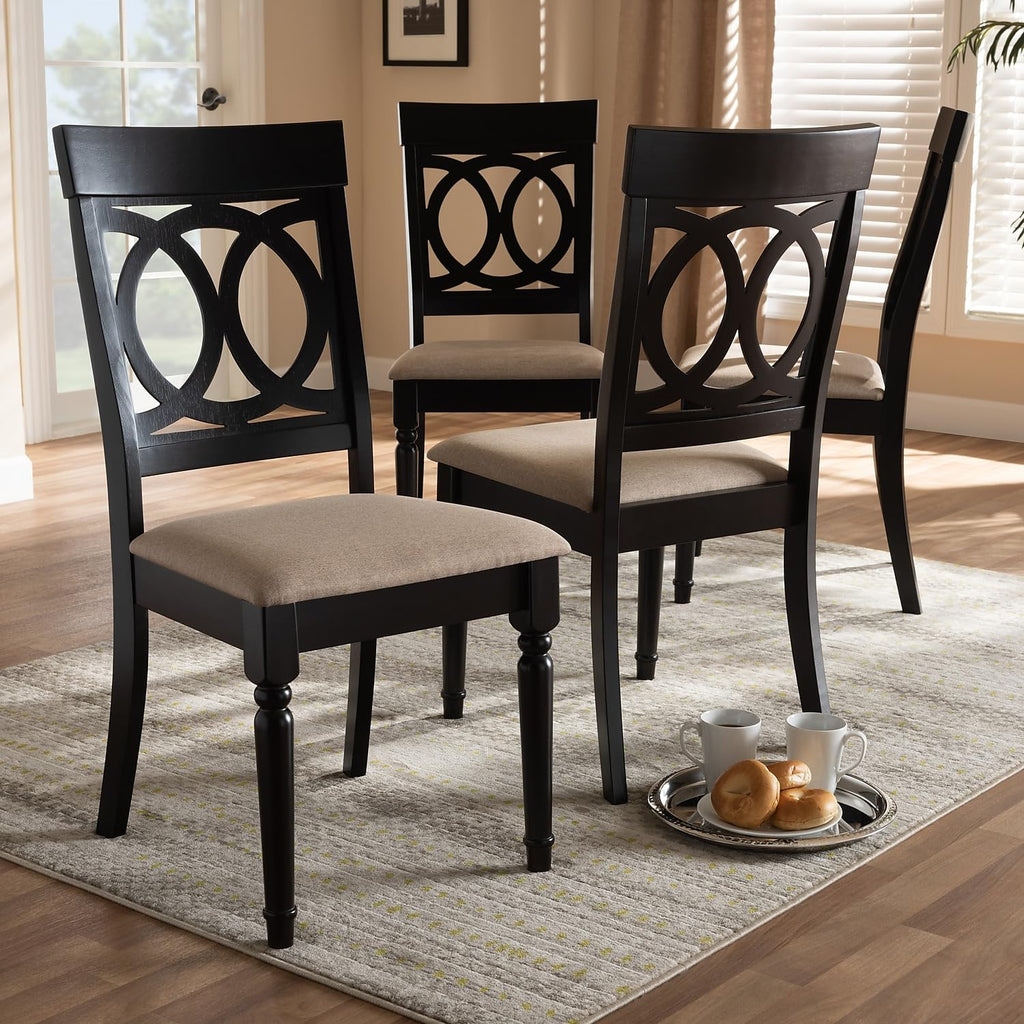Baxton Studio Lucie Contemporary Fabric Dining Chair, Sand and Espresso, 4/Set (157-9731-HiT)